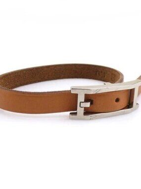 Auth HERMES Bracelet Brown/Silver Leather/Metal - e61227a